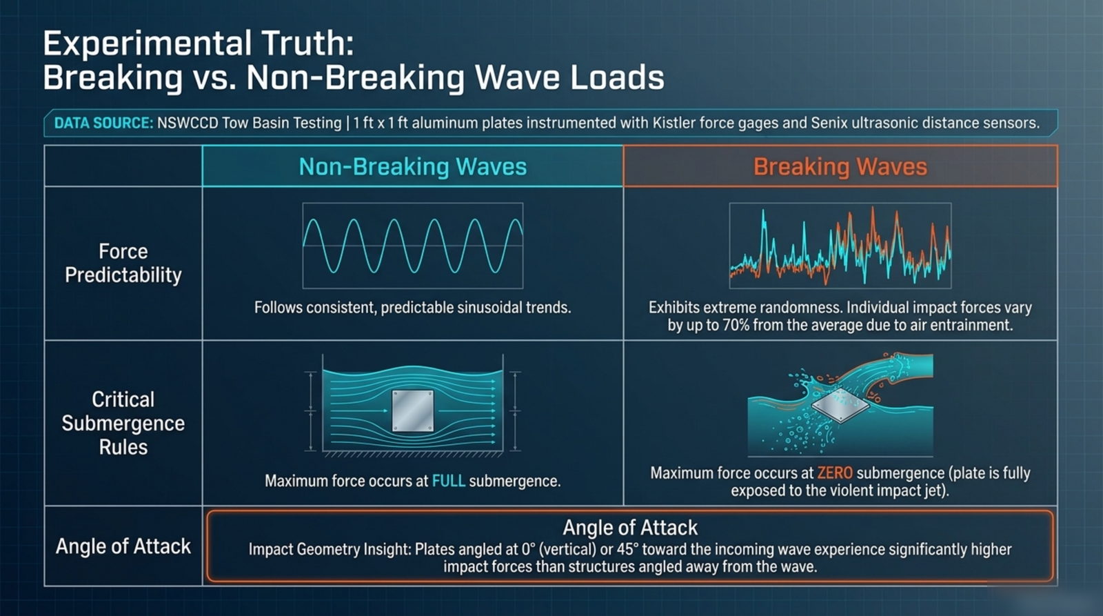 Why impact forces vary wreck-to-wreck: tow-basin testing of breaking wave loads