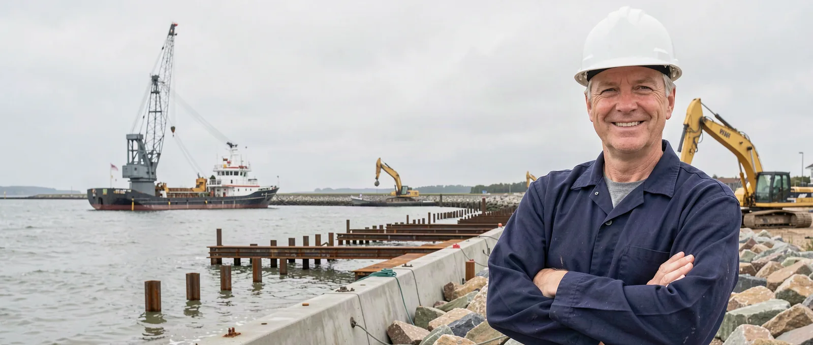 Seawall repair contractor on a job site in Charleston, SC